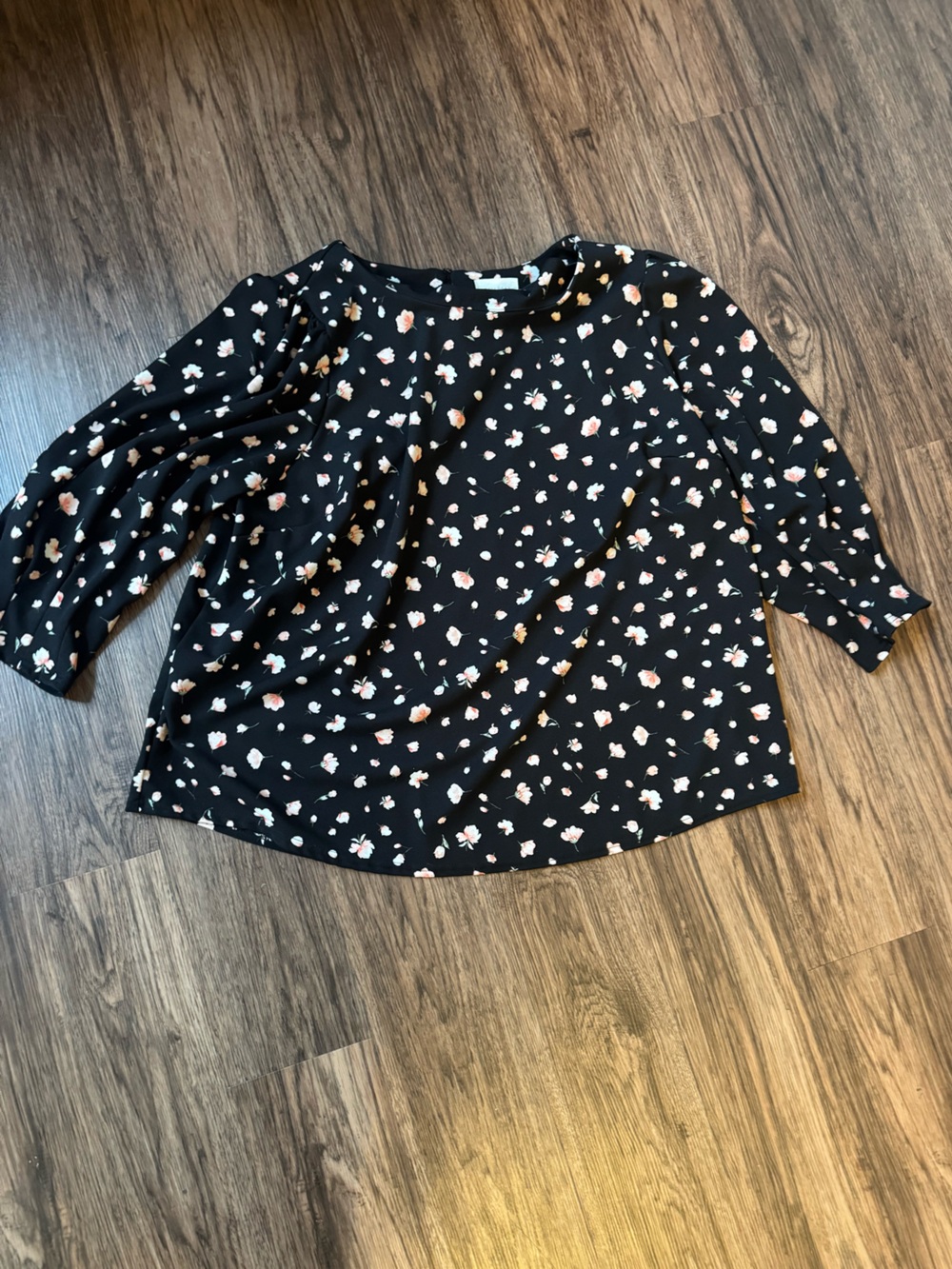 MELLODAY Black Floral Skater Skirt with Pink & Cream Accents